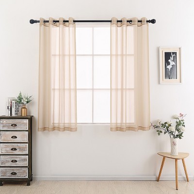 GoodGram Montauk Accents 2 Piece Grommet Top Summery Sheer Voile Window  Curtain Panels For Small/Short Windows - 63 in. Long - Tan