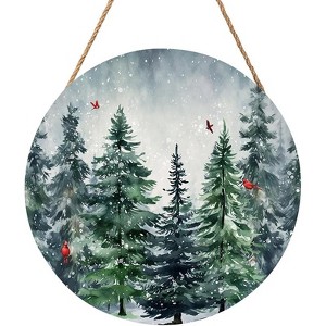 Lomsoe Winter Welcome Sign Winter Trees Wood Door Christmas Snowflakes Hanging Sign Xmas Holiday Wreath Christmas Decor Christmas Gift 8"x8" - 1 of 1