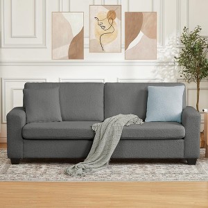 83" Teddy Velvet Handmade Ergonomic 3-Seat Sofa with 850 lb Support, Removable Cushion & Wide Armrests for Living Room， Bedroom and Apartment - 1 of 4