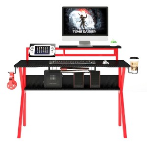 Rectangular Gaming Desk With Metal Frame Ergonomic Computer Desk With K-Shaped Leg Support For Gaming Room Bedroom Office - 1 of 4
