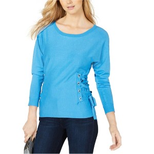 I.N.C International Concepts Womens Lace up Pullover Sweater, Blue, PXL - 1 of 1