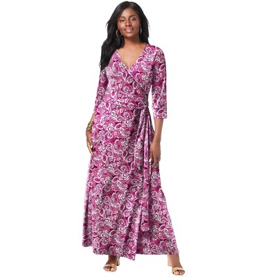 Jessica London Women's Plus Size Stretch Knit Faux Wrap Maxi Dress