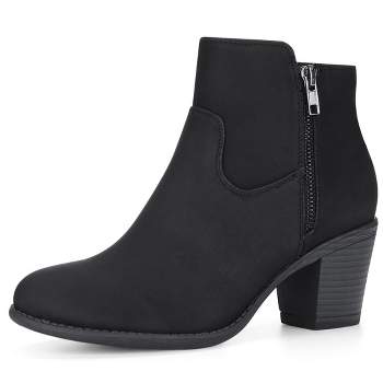 Allegra K Women's Round Toe Stacked Chunky Heel Zipper Ankle Boots