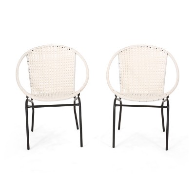 GDFStudio Belvidere Outdoor Modern Wicker and Iron Club Chairs (Set of 2)