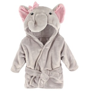 Hudson Baby Infant Girl Plush Animal Face Bathrobe, Pretty Elephant, 0-9 Months - 1 of 2