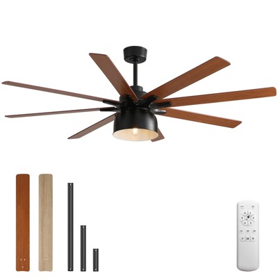 Modern Ceiling Fan with Lights and Remote Large 52 Inch Farmhouse Ceiling Fan with 8 Double Side Wood Blades  Reversible DC