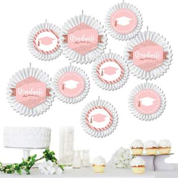 Big Dot of Happiness Rose Gold Grad - Hanging Graduation Party Tissue Decoration Kit - Paper Fans - Set of 9