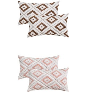 REGALWOVEN 4 Pcs Geometric Pattern Soft Short Plush Decorative Throw Pillow Covers - 1 of 4