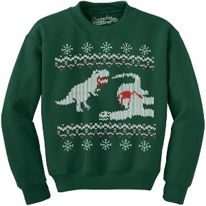 Dinosaur Snack Funny T-Rex Dinos Ugly Christmas Adult Crew Neck Sweatshirt - Crazy Dog Crew Neck Sweatshirt - 1 of 4