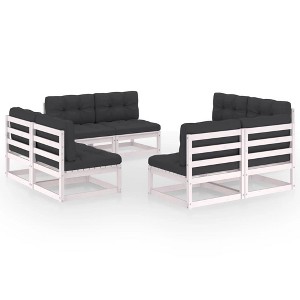 vidaXL Patio Lounge Set with Cushions, Solid Pinewood, 8 Piece, 211.64 Pounds, Retro Style, White, Easy Assembly, Weather-Resistant, Extra Comfort - 1 of 4
