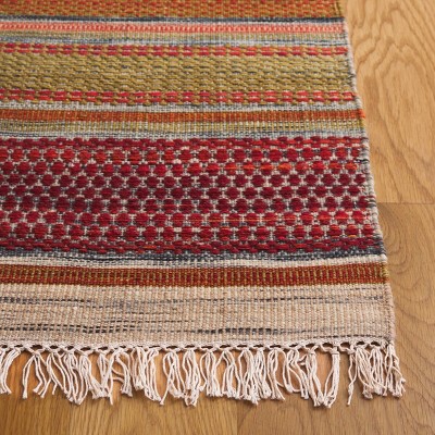 Handmade Red and Beige Wool Striped Kilim Rug