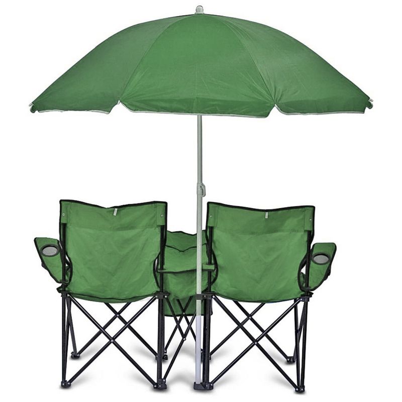 GoTeam Portable Double Folding Chair w/Removable Umbrella, Cooler Bag and Carry Case, 2 of 10