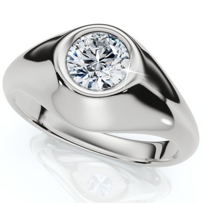 Pompeii3 Mens Solitaire Round Diamond Ring 1Ct Anniversary Pinky Ring 14k Gold Lab Created