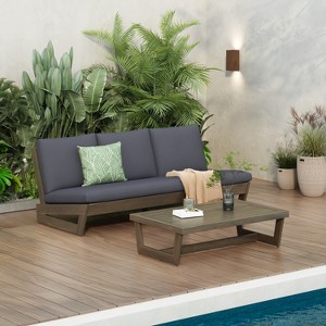 Christopher Knight Home Mistvale Outdoor Acacia Wood 3 Seater Sofa Chat Set with Cushions - 1 of 4