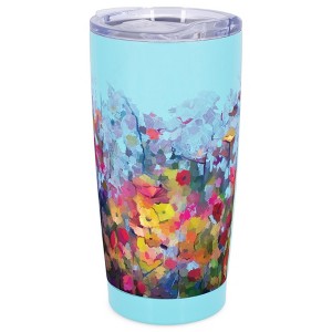 Elanze Designs 20 oz Stainless Steel On the Go Insulated Travel Tumbler With Push Top Lid, Vibrant Abstract Brushed Floral Sky Blue - 1 of 4