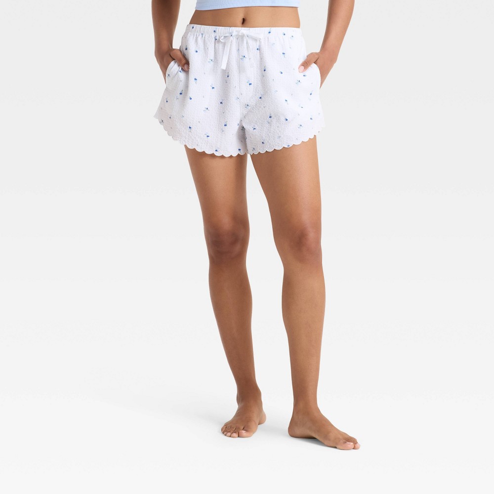 Photos - Other Textiles Women's Scalloped Edge Pajama Shorts - Auden™ White/Floral XS
