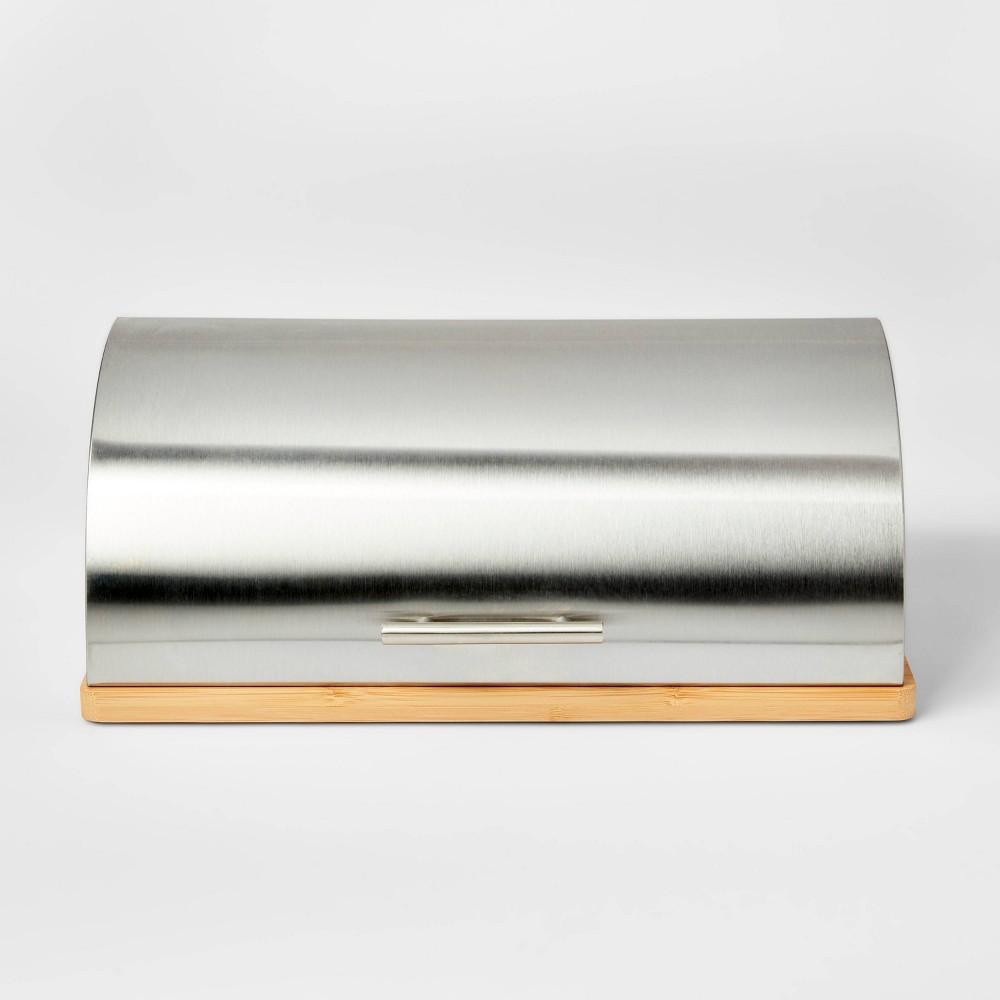 Metal Breadbox with Bamboo Base Silver - Thresholdâ„¢