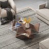 Round Coffee Table Glass Cocktail Table Center Table Sofa Side Table Accent Table with Geometric Abstract Art Base Storage Shelf, Walnut - ModernLuxe - 2 of 4