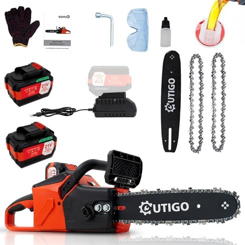 OUTIGO Cordless Electric Chainsaw, 1000W Brushless Chainsaw 12-Inch, 2 Replacement Chains & 1 Guide Bars & Charger - image 1 of 4