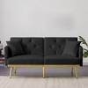 59" Velvet Futon Sofa Bed, Modern Convertible Loveseat Sofa With 2 Pillow, Sleeper Sofa with Adjustable Backrest for Guest Room Bedroom Black - 2 of 4