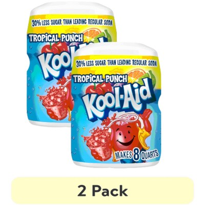 Kool-Aid Sugar Sweetened Tropical Punch Artificially Flavored Powdered Drink Mix, 19 oz. Canister (Pack of 2)