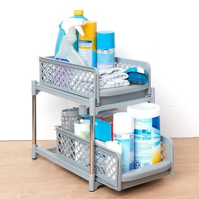 Gray 2-Tier Sliding Cabinet Organizer with Metal Frame