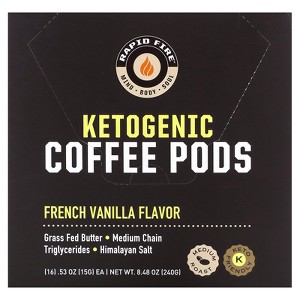 Rapidfire French Vanilla Ketogenic High Performance Keto Coffee Pods, Supports Energy & Metabolism, Weight Loss, 16 Single Serve K Cup Pods, Brown, - 1 of 3