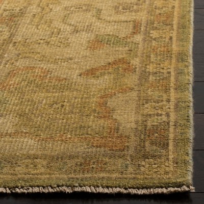 Hand-Knotted Wool Green and Beige 3' x 10' Runner Rug