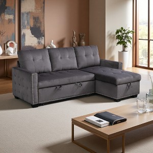 77" Reversible Storage L-Shaped Sectional Sofa with Pull-Out Bed, Velvet & Storage Chaise - 1 of 4