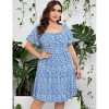 Plus Size Dress Plus Size Dress Ruffle Sleeve Flowy Dress with Pockets blue white flower 2XL - 3 of 4
