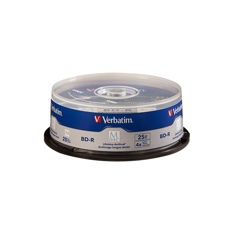 Verbatim M-Disc BD-R 25GB 4X with Branded Surface - 25pk Spindle - 120mm, 1 of 2
