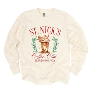 Simply Sage Market Women's St. Nick's Coffee Club Long Sleeve Garment Dyed Tee - 1 of 4