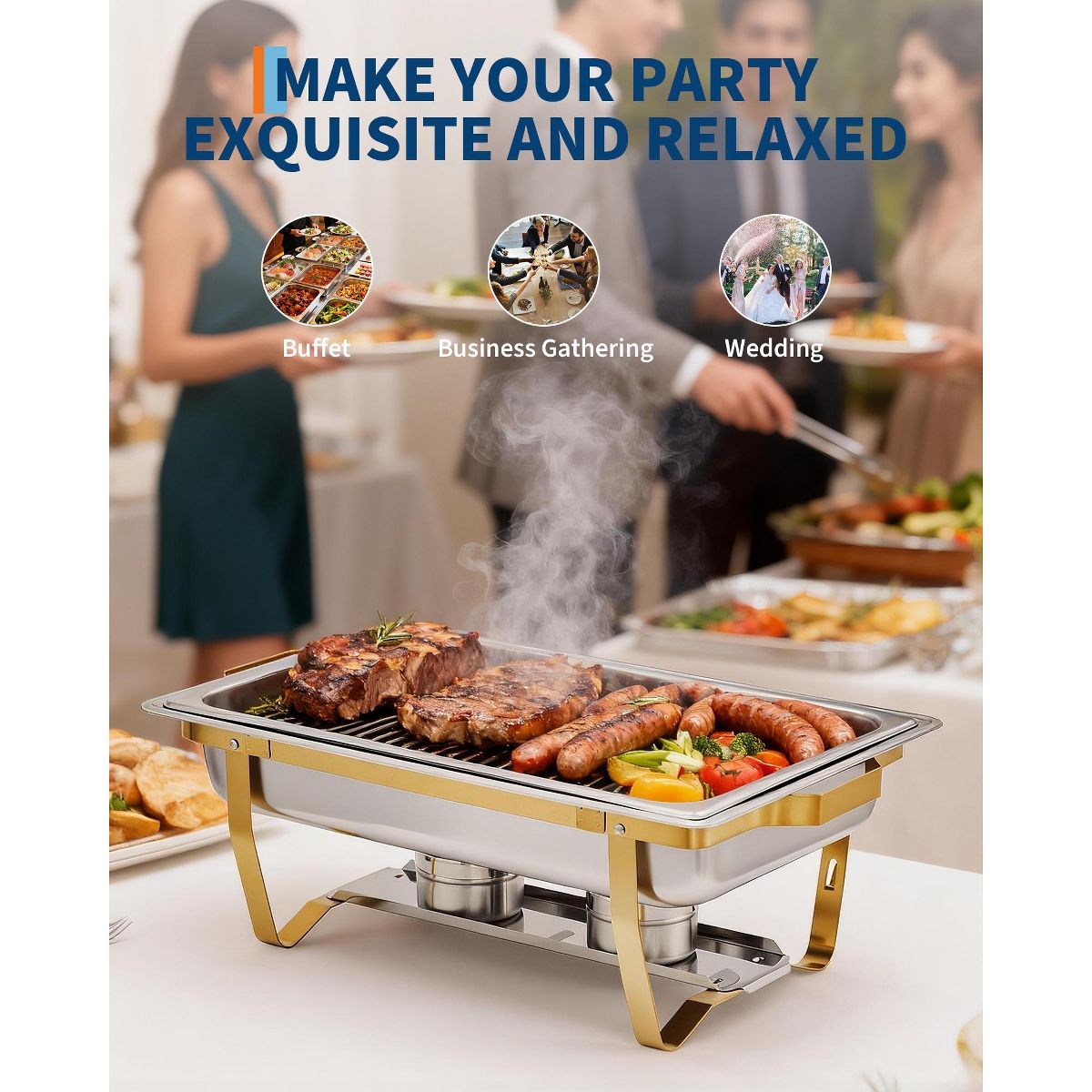 Chafing Dishes for Buffet Set, 8QT Buffet Servers and Warmers Set with Lid & Foldable Frame, Rectangular Stainless Steel Chafer Food Warmer - thumbnail 7