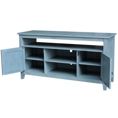 Ocean Blue Solid Wood 60" Entertainment TV Stand with Cabinet