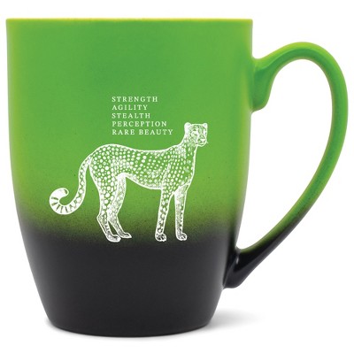 Elanze Designs 12 Ounce Ceramic Decorative Laser Engraved Giftable Novelty Tea Coffee Cup Mug Green and Black Leopard Strength Agility Stealth Beauty