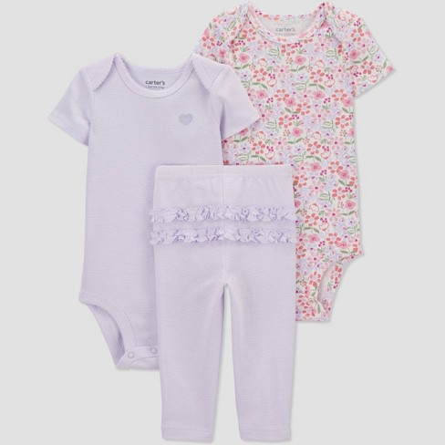 Baby Girl Carter's 3-pc. Flower Bodysuit & Pants Set