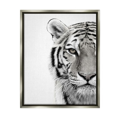 Stupell Industries White Tiger Close Up Black and Photography