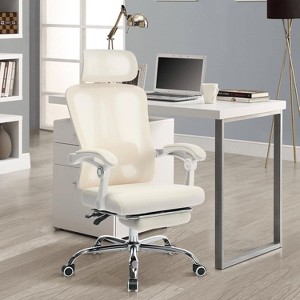 Ergonomic Office Chair,Swivel Task Chair with Adjustable Lumbar Support,Home Office Chair with Footrest, Beige double mesh - 1 of 4