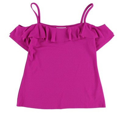 bar III Womens Flounce Trim Cold Shoulder Blouse