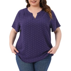 Agnes Orinda Women's Plus Size Pin Dots Notched V-Neck Dressy Trendy Fashion Casual Summer Blouses - 1 of 4