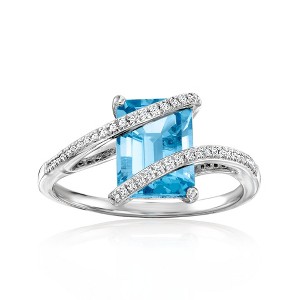Ross-Simons 2.50 Carat Swiss Blue Topaz Ring With .11 ct. t.w. Diamonds in Sterling Silver - 1 of 4