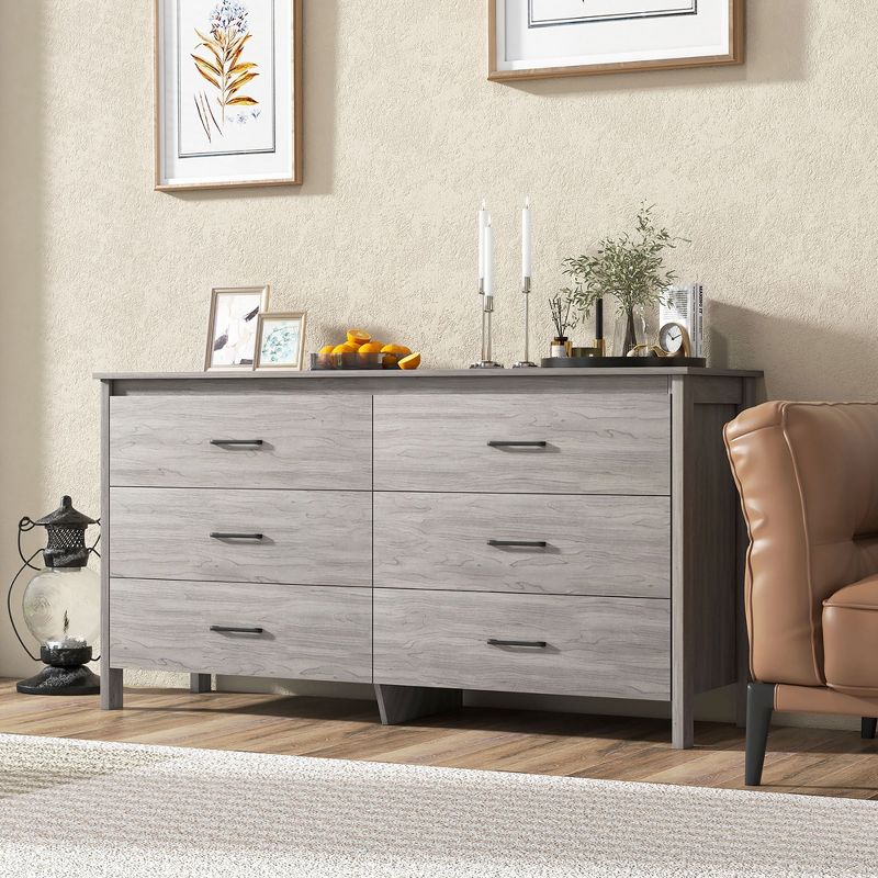 Tangkula 6 Drawer Double Dresser Chest Wooden Storage Organizer Cabinet Bedroom Grey, 2 of 11