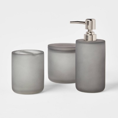 3pc Resin Bathroom Accessories Set Gray Frosted - Threshold™
