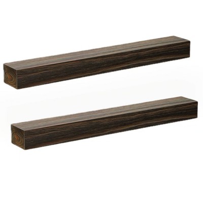 Set of 2 Dark Chocolate Wall Mounted Wood Floating Fireplace Shelves,  Farmhouse Shelf for Home Decor