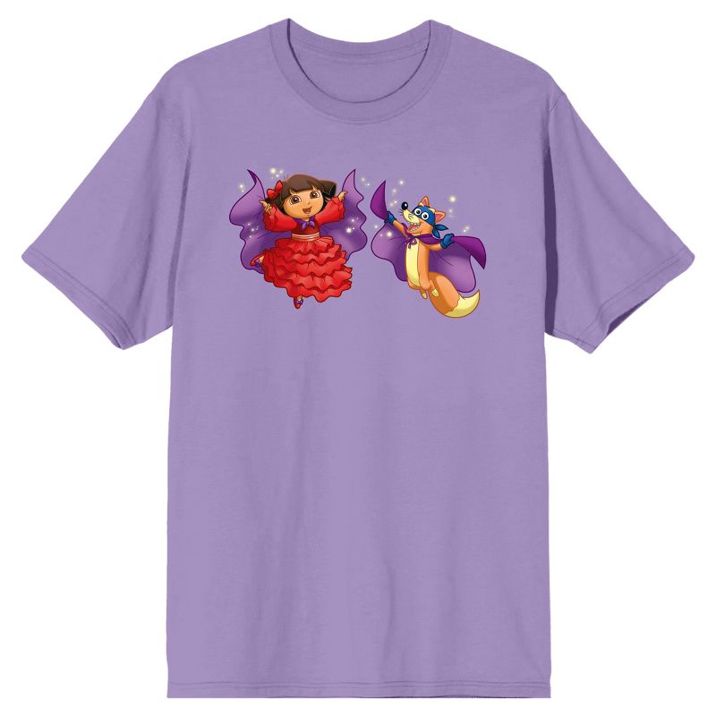 Dora The Explorer Animated Series Dora & Swiper Crew Neck Short Sleeve Lavender Adult T-shirt, 1 of 4