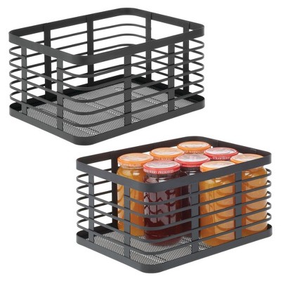 Metal Pantry Basket with Handles - Set of 2 - Matte Black