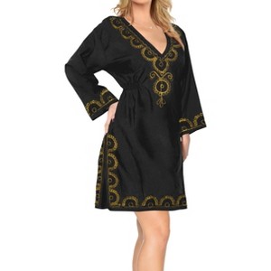 LA LEELA women's Vacation Casual Swim Holiday Beachwear Summer Beach Dress Short Cute Bathing Suit Cover Ups 8-12 Black, Solid - 1 of 4