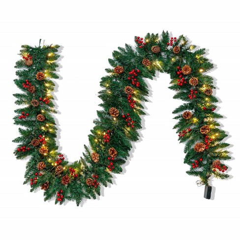 Joiedomi 9ft Artificial Christmas Garland With Pine Cones And Red