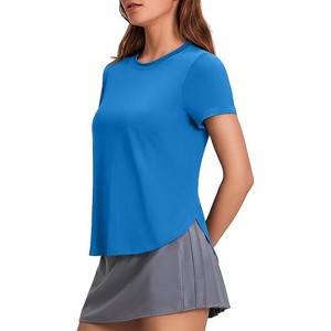 Pinspark Workout Tops for Women UPF 50+ Yoga Shirts Short Sleeve Athletic Tops with Side Slits Running Gym Tee Top Loose Fit - 1 of 4