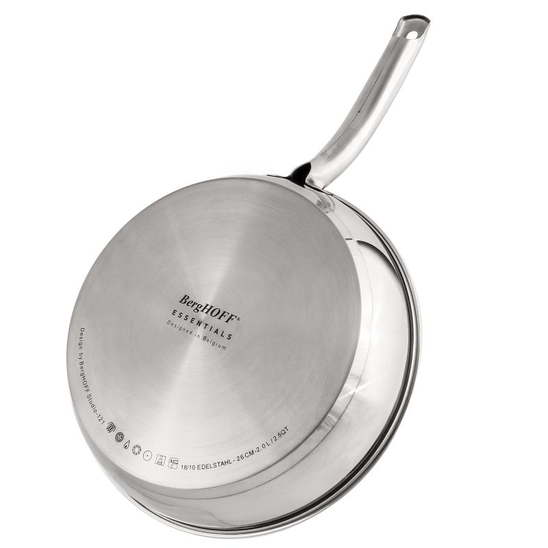 BergHOFF Essentials 18/10 Stainless Steel 3Pc Cookware Set, Fry Pan 8", Skillet 2.5qt., Glass Lid, Induction Cooktop Ready, Belly Shape, 5 of 10